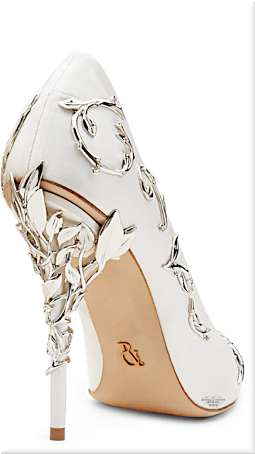 ♦Ralph & Russo white satin Eden pumps with silver leaves #ralphandrusso #shoes #silver #brilliantluxury