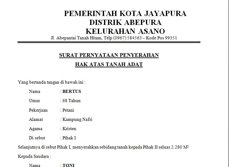 Contoh Surat Permohonan Pembatalan Akta Jual Beli Tanah