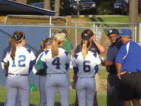 Senior Captains Parrott, Barbour & Beach w/Coach Barbour receive umpire instructions