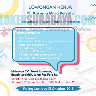 Lowongan Kerja di PT. Karunia Mitra Bersatu Surabaya Oktober 2018