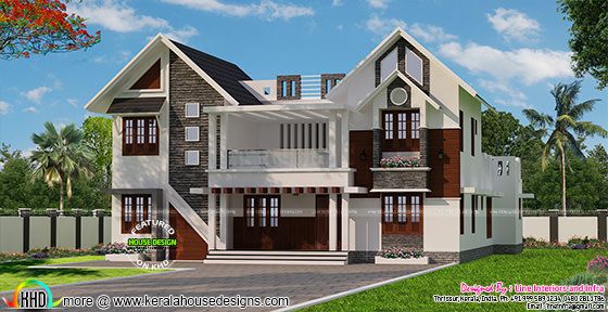 2987 sq-ft 5 bedroom sloping roof mix house