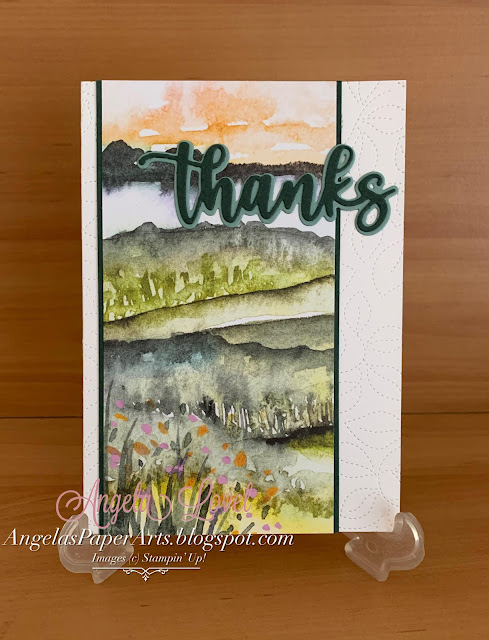 Angela's PaperArts: Stampin Up New Horizons, Amazing Thanks & Stitched Greenery dies Thank You card