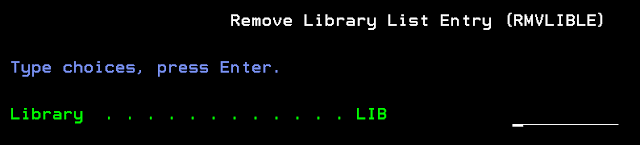 RMVLIBLE, Remove library list entry, as400, ibmi