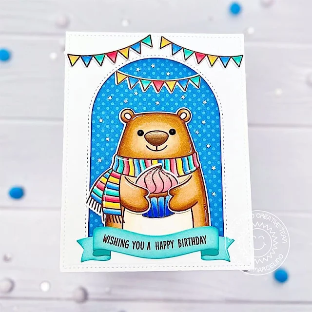 Sunny Studio Stamps: Holiday Hugs Birthday Card by Gladys Marcelino (featuring Stitched Arch Dies, Brilliant Banners)