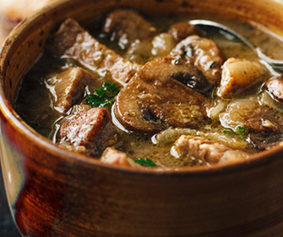 Tasty Steak and Ale Soup with Mushrooms Recipe