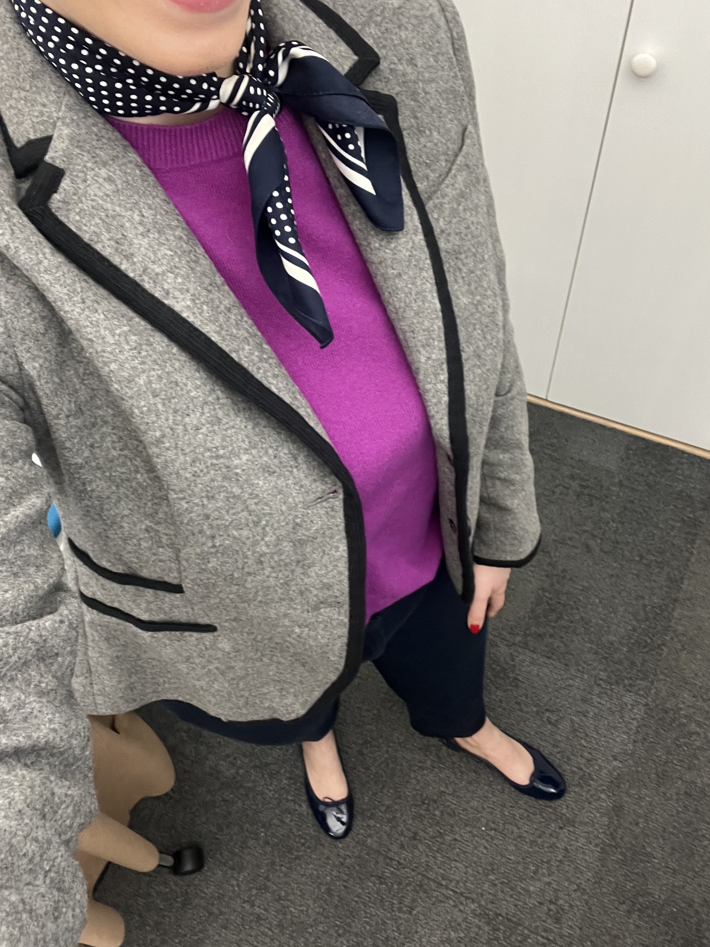 silk scarf, purple sweater, workwear, winter workwear, office style, office outfit, preppy outfit, preppy winter outfit, office style, winter workwear, office outfit, suiting, law firm