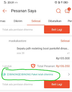 status pengiriman paket shopee