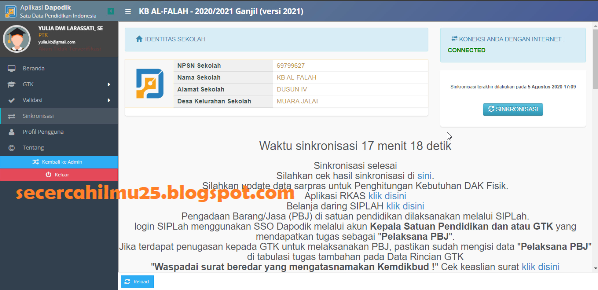 Cara Sinkronisasi Dapodik PAUD-DIKMAS Semester Ganjil 2020/2020 Versi 2021