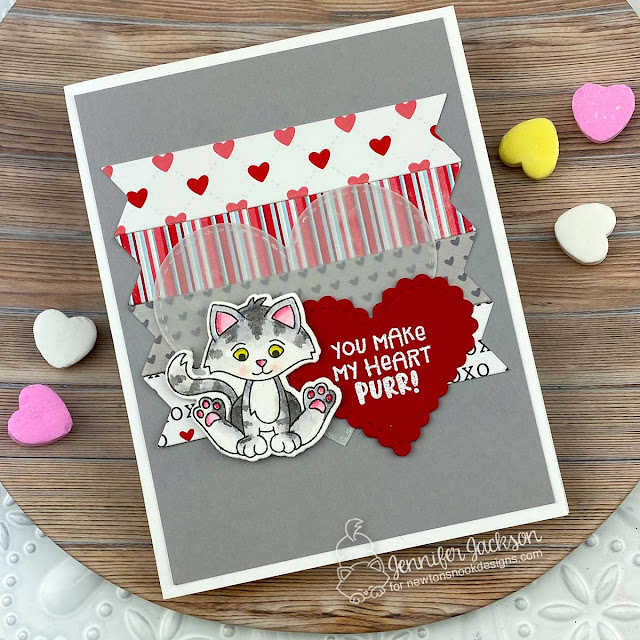 You Make my Heart PURR by Jennifer Jackson | Smitten Kittens Stamp Set, Newton's Heart Stamp Set, Love & Meows Paper Pad, Heart Frames Die Set and Frames & Flags Die Set by Newton's Nook Designs #newtonsnook #handmade