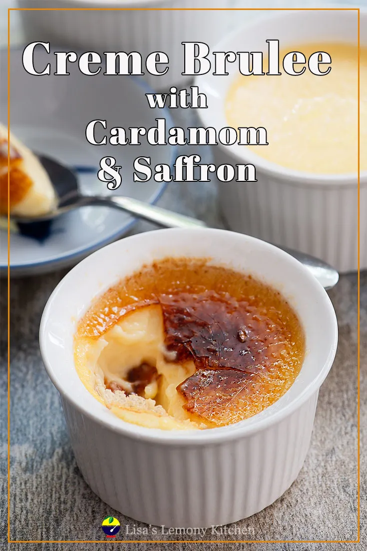 Creme brulee with saffron and cardamon. Crème brûlée is absolutely delicious, smooth and creamy custard topped with crisp, caramelized sugar. Elegant and impressive French dessert that is so easy to make.