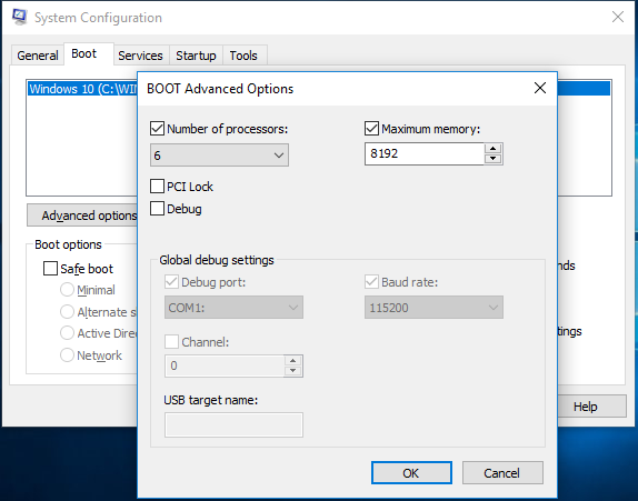 Boot Options in System Comfiguration