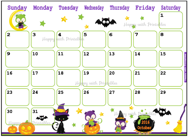 Printable Calendar October 2016 - Halloween planner - DIY Planner - Halloween theme