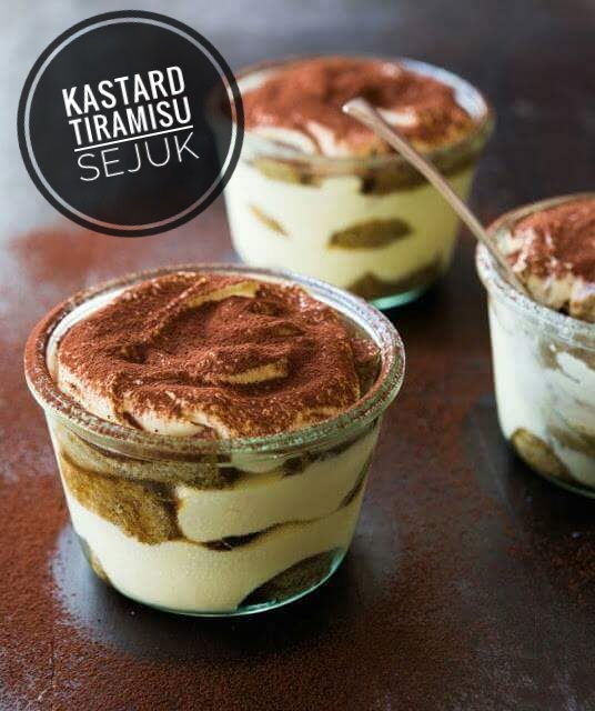 KASTARD TIRAMISU, KASTARD TIRAMISU PALING MUDAH, KASTARD TIRAMISU SEJUK, resepi, RESEPI KASTARD TIRAMISU, tiramisu, 