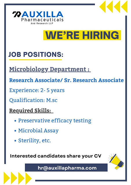 Auxilla Pharma Hiring For Microbiology Department
