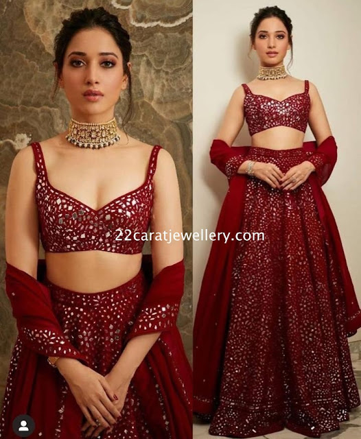 Tamannah in Shimmer Red Lehenga