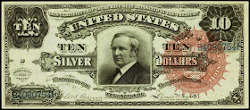 US currency 1886 Ten Dollar Silver Certificate Tombstone