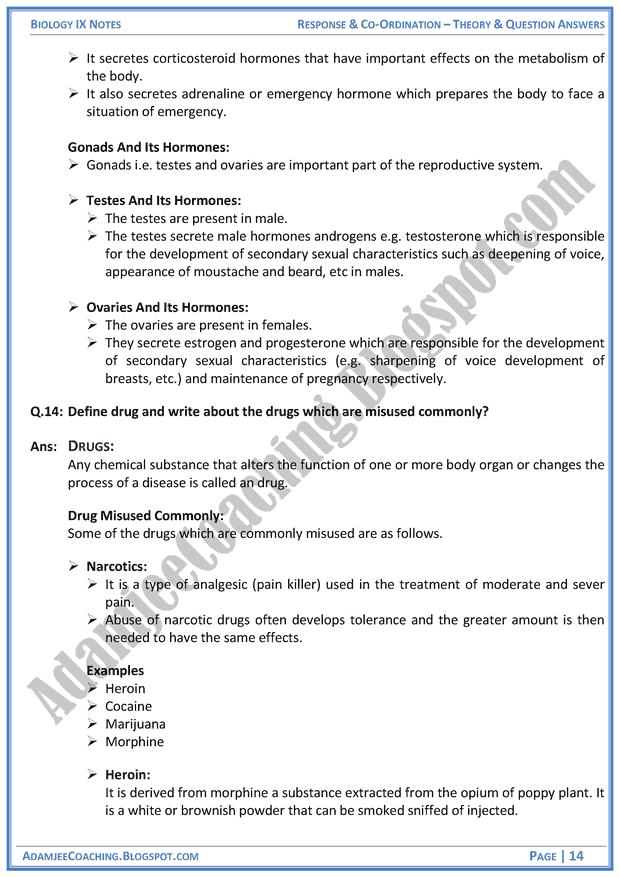 response-and-coordination-theory-notes-and-question-answers-biology-notes-for-class-9th