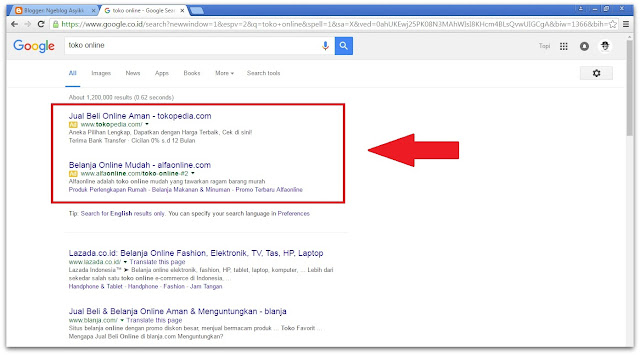 screenshot toko online google ads di search engine