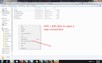 press shift + left-click on your touchpad/mouse to open a command line in the folder.