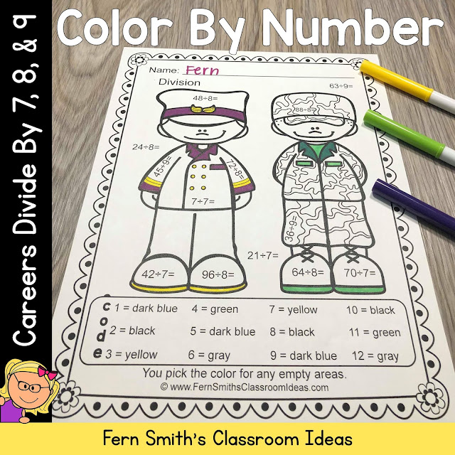 Click Here to Download Just the Division Color By Number Divide by 7, 8, and 9 Careers - Community Helpers Resource