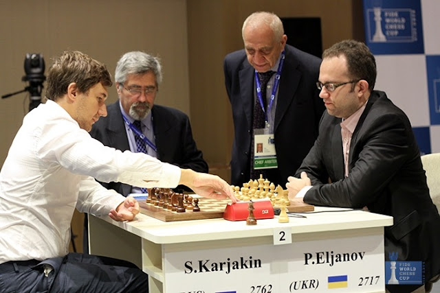 Sergey Karjakin y Pavel Eljanov en las semifinales de la Copa del Mund de Ajedrez 2015