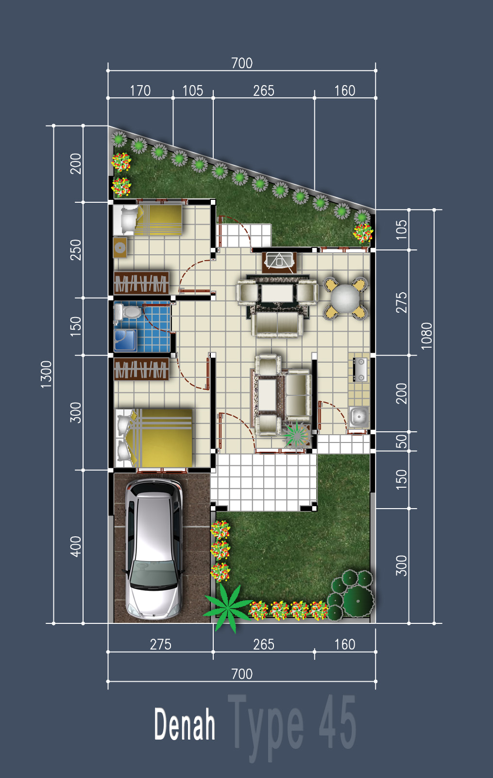 GAMBAR DENAH RUMAH TYPE 45 DAN UKURANNYA freewaremini