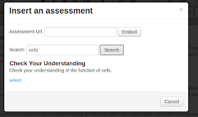 "Insert an Assessment", with "Search" field filled in with "cells" 