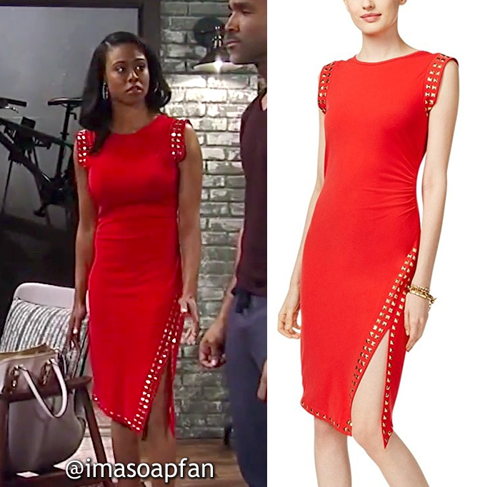 Jordan Ashford, Vinessa Antoine, Studded Red Dress, Michael Kors, GH, General Hospital