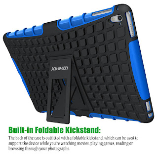  Roll over image to zoom in iPad Pro 9.7 Case, Xboun High Quality [TPU & PC] [Perfect Fit with Kickstand] Non-Slip Dual Layer Armor Defender Rugged Hybrid Protective Case Cover for iPad Pro 9.7 inch (2016 Version) (Blue)