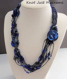 Multi strand micro macrame necklace with Czech glass button closure