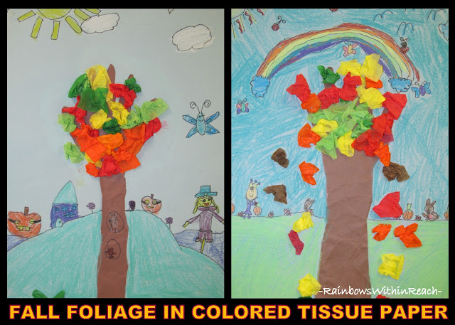 photo of: Fall Tree Art Project in Elementary School with Tissue Paper (Fall RoundUP via RainbowsWithinReach)