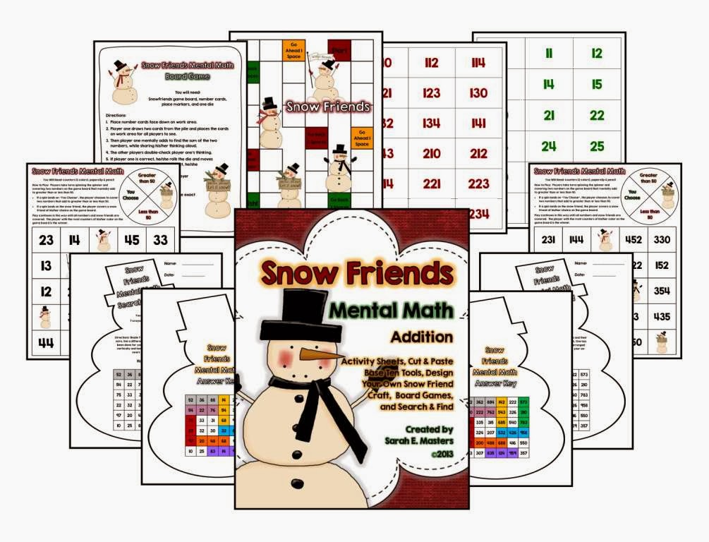 http://www.teacherspayteachers.com/Product/Snow-Friends-Mental-Math-Addition-Activities-Games-1043340