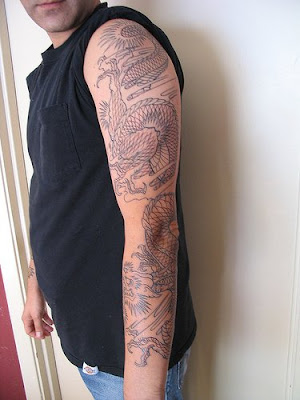 tree tattoo sleeve. japanese tattoo sleeve. drgon