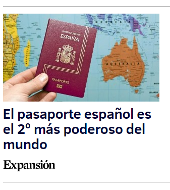 El pasaporte español, el 2º más poderoso del mundo