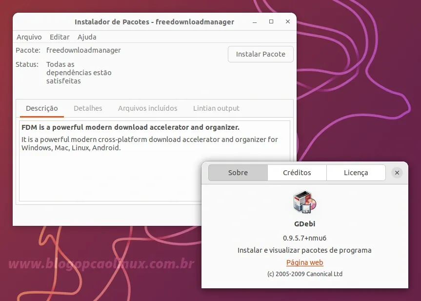 GDebi executando no Ubuntu 22.10 (Kinetic Kudu)