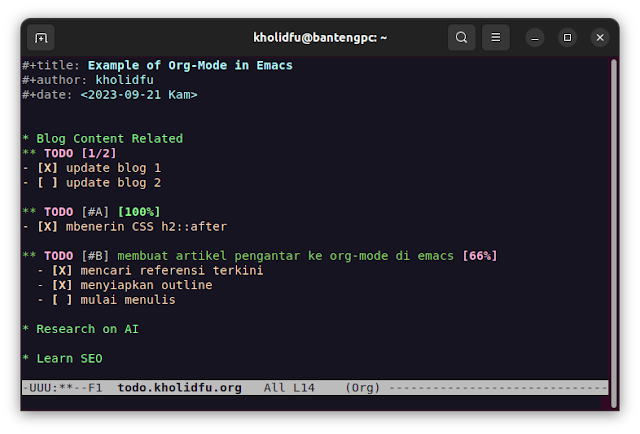 mengelola todo list dengan org mode di Emacs