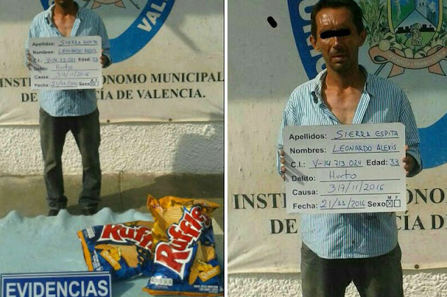 ¡DELITOS EN TIEMPOS DE HAMBRE! Detenido y acusado de hurto un hombre por robar dos bolsas de ruffles en Valencia