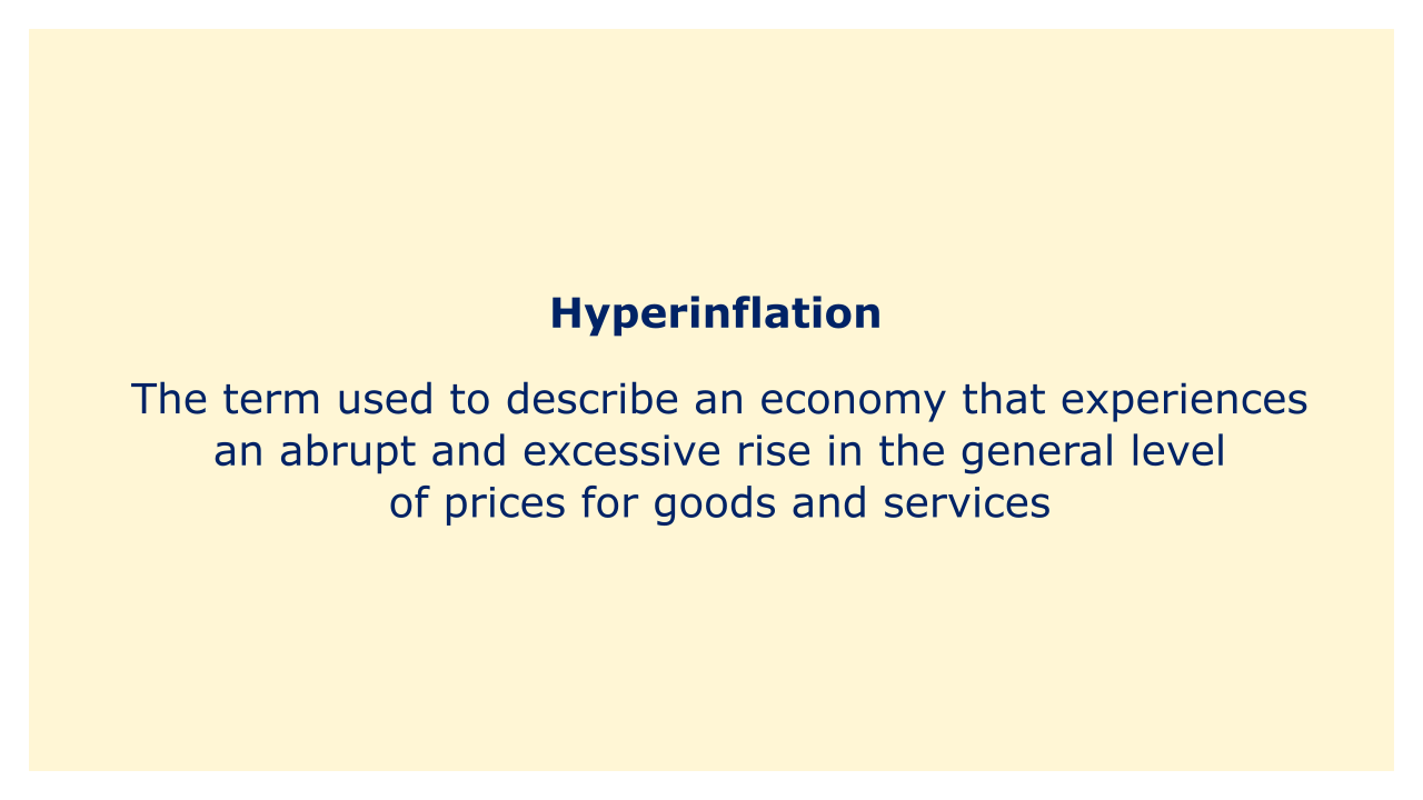 The term used to describe an economy that experiences an abrupt and excessive rise in the general level of prices for goods and services.