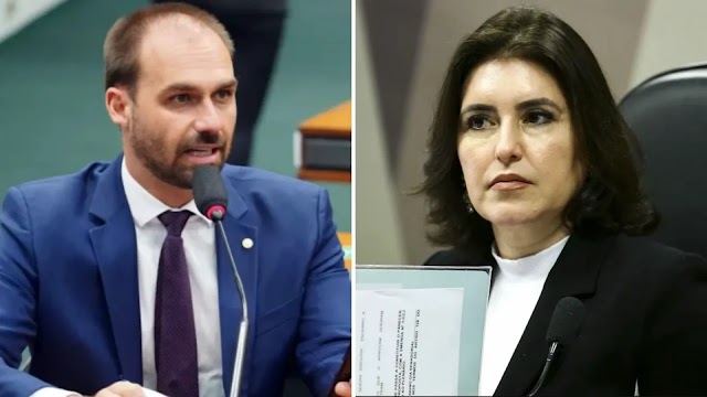 EDUARDO BOLSONARO DIZ QUE TEBET É A "MARIA DO ROSÁRIO DO SENADO" 