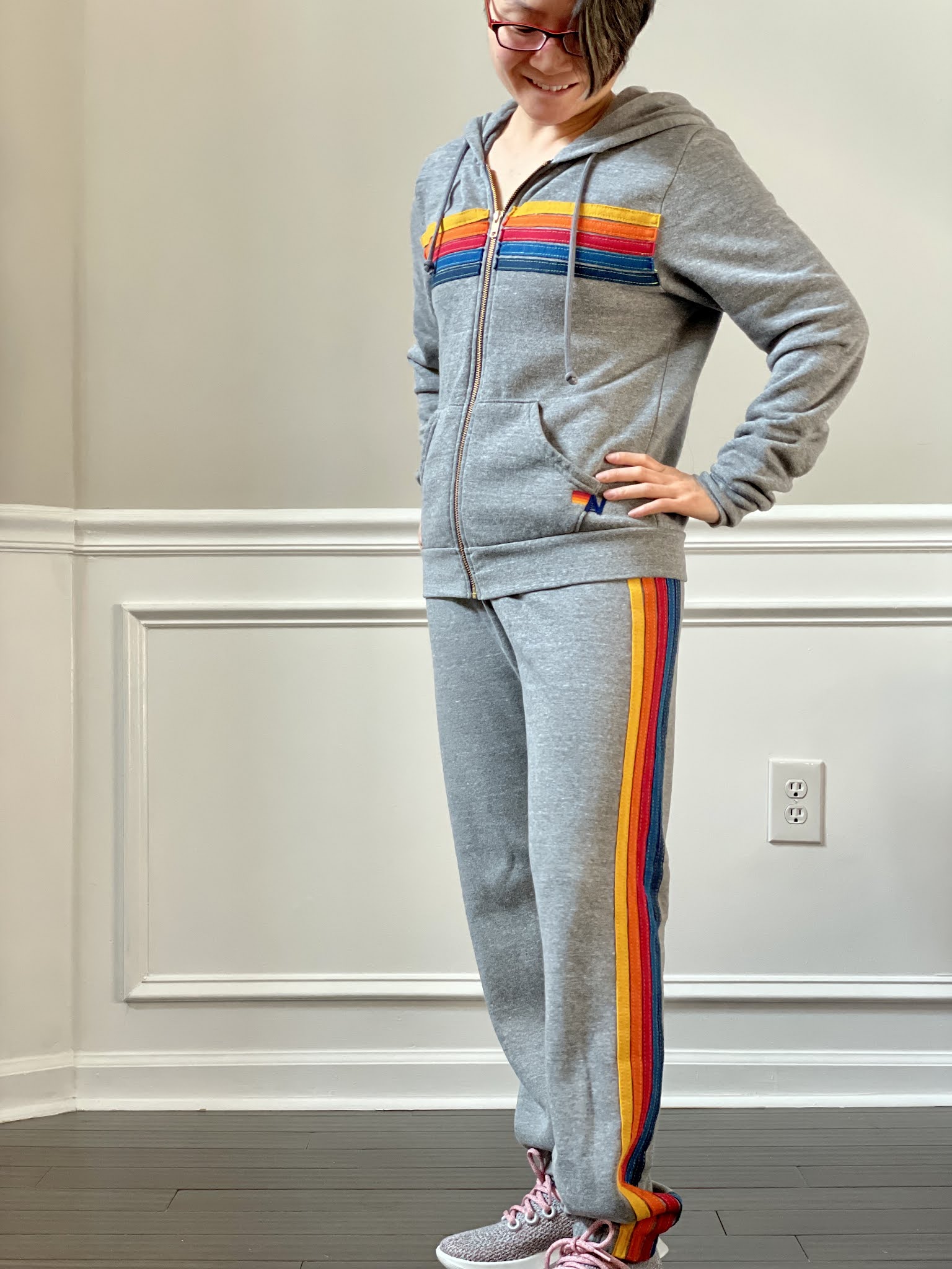 Fit Review Friday! Aviator Nation Velvet Stripe Pullover Hoodie, 5 Stripe  Sweatpants, Hand Dyed Bolt Classic Crop Crew, Velvet Stripe Classic  Sweatshirt