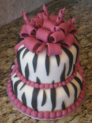  Zebra Cake w/Pink Bow Computer/Triathalon/World of War Craft Custom Cake 