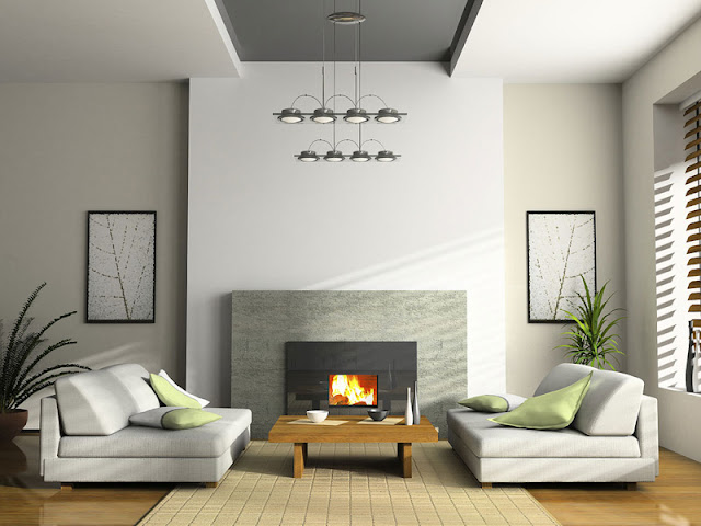 Fresh living room design with fireplace photo