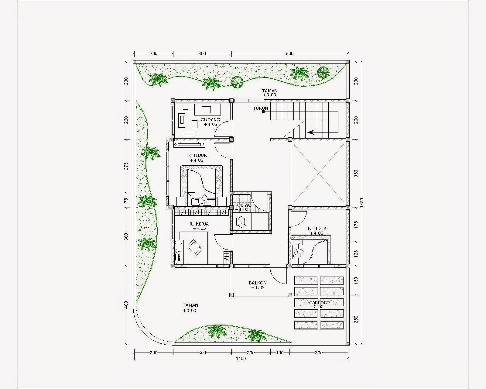 Contoh Gambar Denah Rumah Minimalis Menggunakan Autocad 