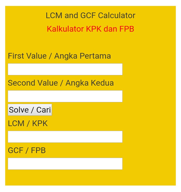 Lcm and gcf calculator / kalkulator kpk dan fpb