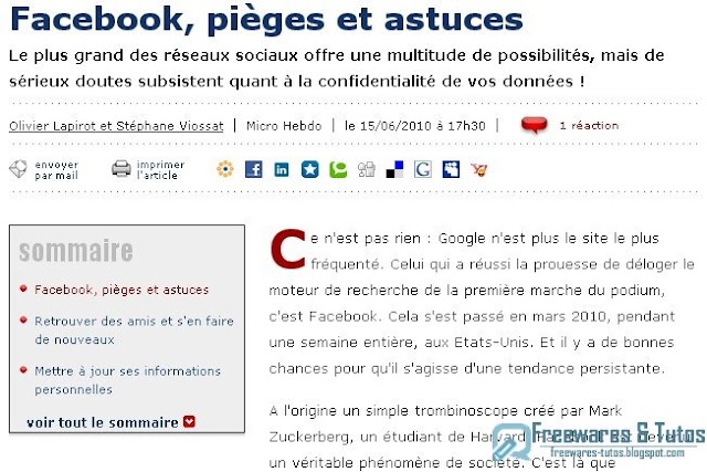 Le site du jour : Facebook, pièges et astuces