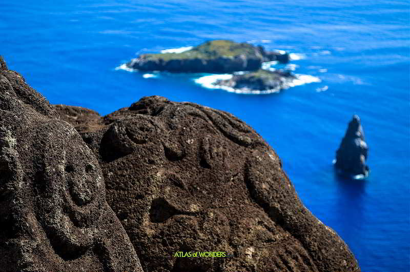 Easter Island rock carvings ans islet