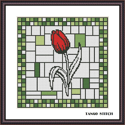Abstract tulip flower cute easy cross stitch pattern - Tango Stitch