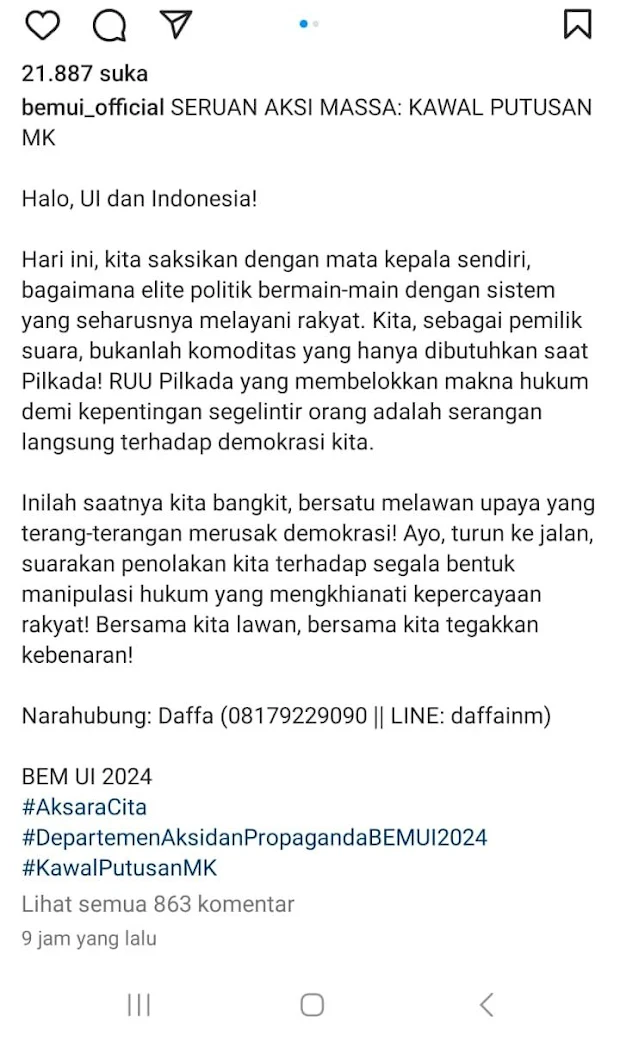 Mahasiswa akan turun ke jalan menyusul elemen buruh untuk berunjuk rasa di depan Gedung D Mahasiswa Turun ke Jalan bareng Buruh Hari Ini, Serukan Kawal Putusan MK soal Pilkada