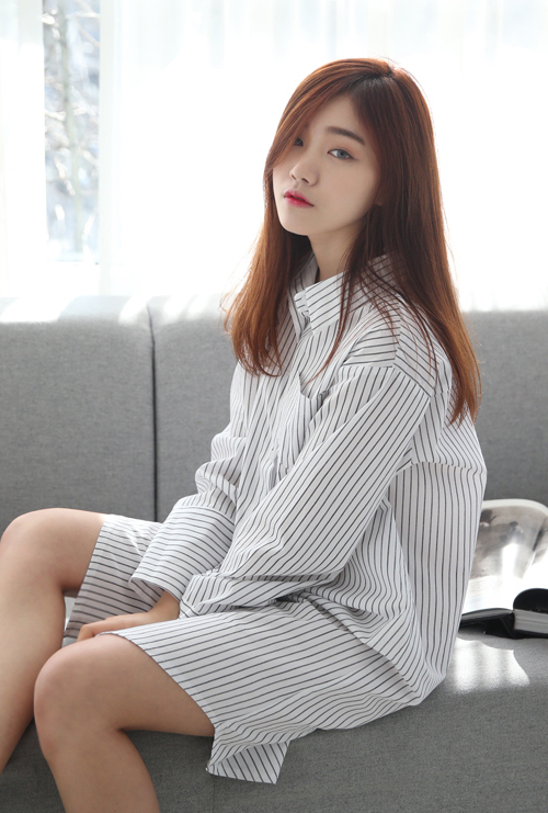  Button Down Pencil Stripe Shirt Dress