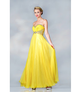 Yellow Chiffon Strapless Prom Dress